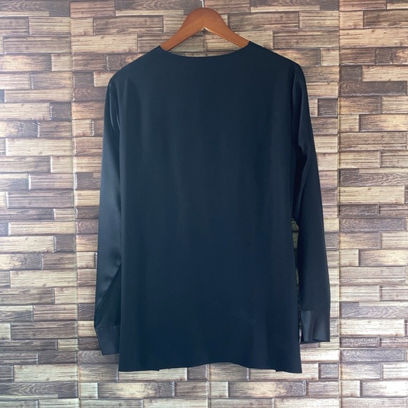 Lafayette 148 Navy Black Silk Combo Draped Long Sleeve Top Medium - Picture 2 of 9